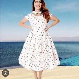UNIQUE VINTAGE Woman’s Sz XL 14 50s Style Wilson Swing Dress  Sailboat Print